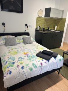 a bedroom with a bed and a sink in it at Apartament Trocera 2 in Zabrze
