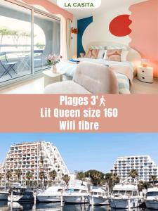 Кровать или кровати в номере La Casita - Studio Confort avec Terrasse - Emplacement parfait - La Grande Motte, Montpellier