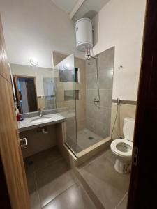 a bathroom with a shower and a toilet at Casa Inga in Asuncion +10 photos