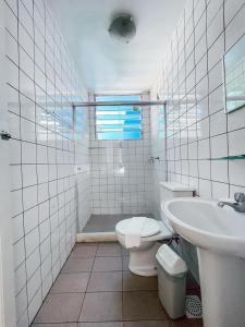 ペトロポリスにあるDom Pedro Hotelのトイレと洗面台を備えた白いバスルーム