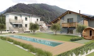 a rendering of a house with a sign in front of it at Villa Sunshine - Luxury property, with pool & large private garden, few steps from the beach, ideal for families, large groups and people with mobility issuess in Dervio