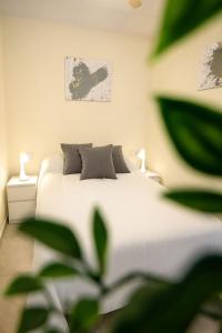 a bedroom with a white bed and a plant at Triana Home centro ciudad in Murcia