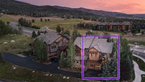 an aerial view of a house with a purple box at Chalet Veranda in Steamboat Springs