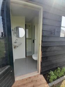 a bathroom with a toilet and a sink at Belltent 't Bievink - buitengewoon overnachten in Westendorp