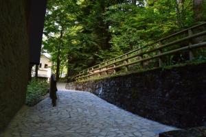 a stone path next to a fence and trees at Villa Panoramica Indipendente in Sestola