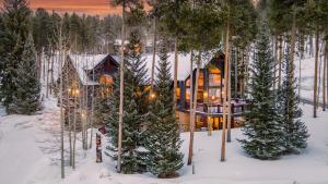 a house in the woods with trees in the snow at Inglenook in Breckenridge
