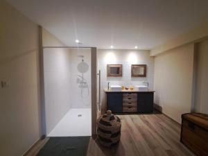 a bathroom with a shower and a sink at La Clef des songes in Lafarre