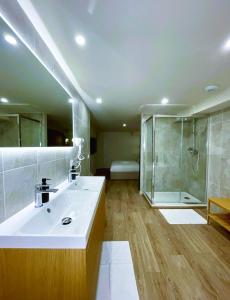 un bagno con lavandino e doccia di Cancùn - Appartement Spa Privatif a Reims