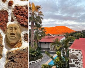 a collage of two pictures of a building with a head at Casa Cocolores in Villaverde