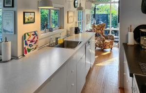 Munkerupにある3 Bedroom Amazing Home In Gillelejeのシンクとカウンタートップのあるキッチン