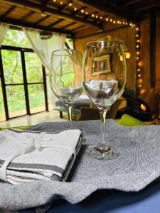 two wine glasses sitting on top of a table at Tejase in Araras Petropolis +23 photos