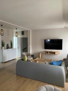 a living room with a couch and a flat screen tv at Al Posto Giusto apartments in Igalo