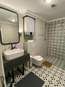 a bathroom with a sink and a toilet at Al Posto Giusto apartments in Igalo
