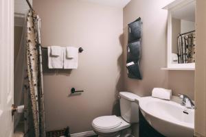 Studio Woodland by Gestion ELITE في مونت تريمبلانت: حمام مع مرحاض ومغسلة