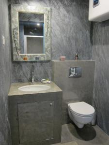 ソスペルにあるAu Verger B&Bのバスルーム(洗面台、トイレ、鏡付)