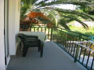 a balcony with a chair and a palm tree at Apartments Pansion Franka 3 - Apartment 9 in Brist