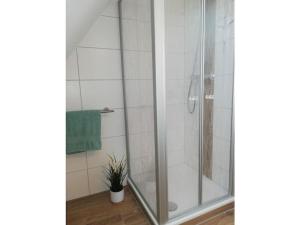 a shower with a glass door in a bathroom at Holiday apartment in Norden with Wi-Fi in Ekel +14 photos
