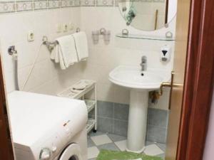 a bathroom with a sink and a washing machine at Apartments Pansion Franka 3 - Apartment 1B in Brist +5 photos