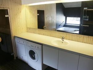 een badkamer met wastafel en wasmachine bij Holiday home in Thisted with swimming pool in Nørre Vorupør