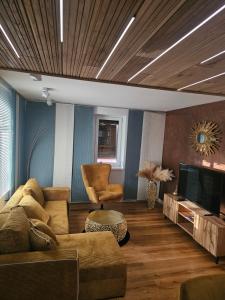 un salon avec un canapé et une télévision dans l'établissement Costyn Apartments 1, à NuÃŸbaum