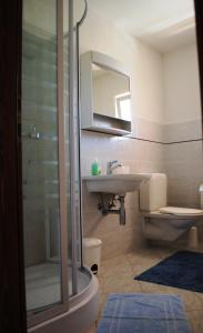 a bathroom with a sink and a toilet and a shower at Apartments Vidolma in Povljana +37 photos