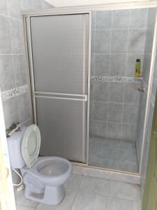 a bathroom with a shower with a toilet and a shower at Casa de Veraneo in Mariquita