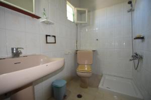 a bathroom with a toilet and a sink and a shower at Eftopia Martino Pansion in Martínon +55 photos