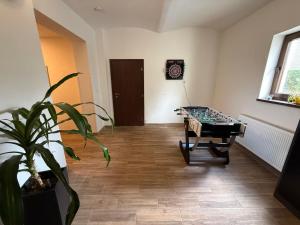 a room with a foosball table and a plant at Chata Pohoda Abertamy - Finská sauna in Abertamy