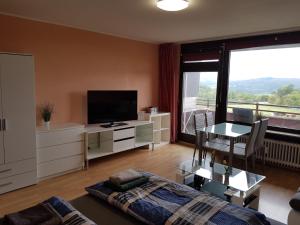 a living room with a couch and a television at B1006, Schönes und gemütliches Appartement in Lahnstein