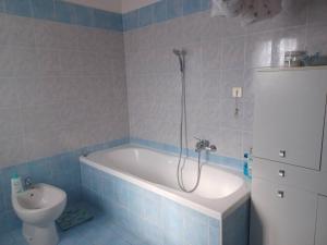 a bathroom with a tub and a toilet at Casa di Nonna Tamerice! in Berra