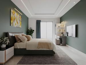 胡志明市Saigon Luxury Hotel 10的一间卧室，里面有一张床和一扇大窗户。