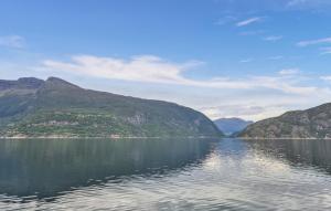 a view of a large body of water with mountains at Awesome Home In Eidfjord With House Sea View in Bu +15 photos
