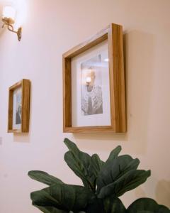 a picture hanging on a wall next to a plant at Boma Hill Residence Apartments by Monalisa in Morogoro