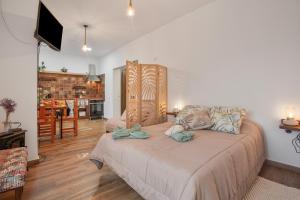 een slaapkamer met een groot bed en een woonkamer bij La Casita Del Cestero in Adelantado