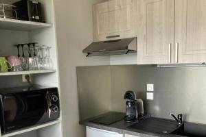 una cocina con fregadero y microondas en Apartment With Balcony In Gérardmer, en Gérardmer