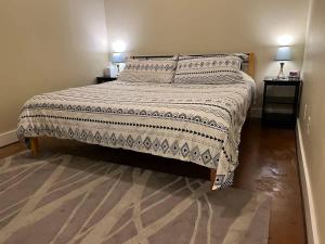 a bedroom with a bed and two night stands at Downtown 1st Floor Apt Walk to Breweries Food in Roanoke +18 photos