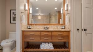 a bathroom with a sink and a toilet at Secluded Berkshires Estate Private PondPoolTheater Gym Sunny Pond in Austerlitz +69 photos