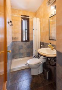 a bathroom with a toilet and a sink and a shower at Casas Rurales Los Montes in La Corte +39 photos