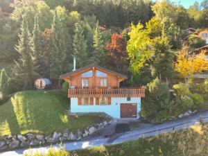 an aerial view of a house with a deck at Chalet Dolce Cabane by Interhome in Nendaz