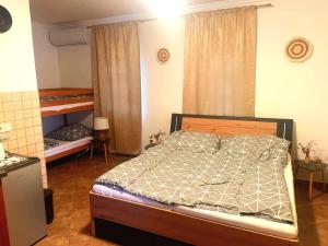 a bedroom with a bed and a bunk bed at Betyár-Lak in Kaba +3 photos