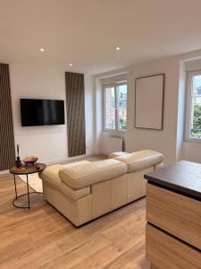Una sala de estar con un sofá y un televisor de pantalla plana. en Vue imprenable - Place de la République, en Belfort
