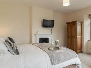 a bedroom with a bed with a fireplace and a tv at The Farmhouse - Uk10655 in West Pennard