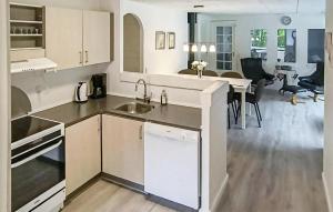 a kitchen with a sink and a living room at Awesome Home In Oksbøl With Kitchen in Oksbøl