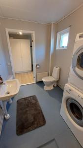 a bathroom with a toilet a sink and a washing machine at 4 Bed apartment close to Branäs - Likemovägen 11C in Likenäs +25 photos