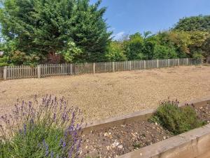 WalcotにあるCatley - Uk49439の塀の隣の紫の花々が咲く庭園