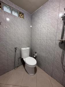 a bathroom with a white toilet and a shower at D'Labake Guest House in Sidemen +5 photos