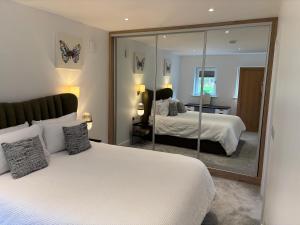 a bedroom with two beds and a mirror at The Overlook in Cahir