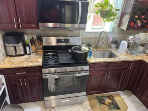 a kitchen with a stove and a sink at Guiding Light in Springfield Gardens