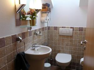 a bathroom with a sink and a toilet at Holiday Apartment Northern Lights in Oldenburg +14 photos
