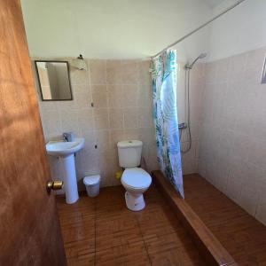un bagno con un water e un lavandino di Cabañas Manuara a Hanga Roa Altre 10 foto